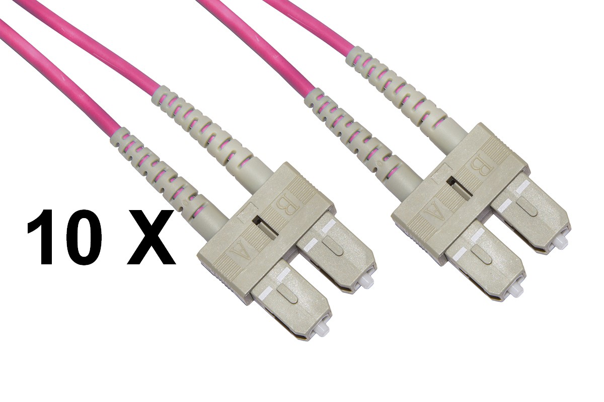 Confezione 10 Cavi Fibra Ottica Sc A Sc Multimode Duplex Om4 Guaina 2 Mm 50/125 Mt.3