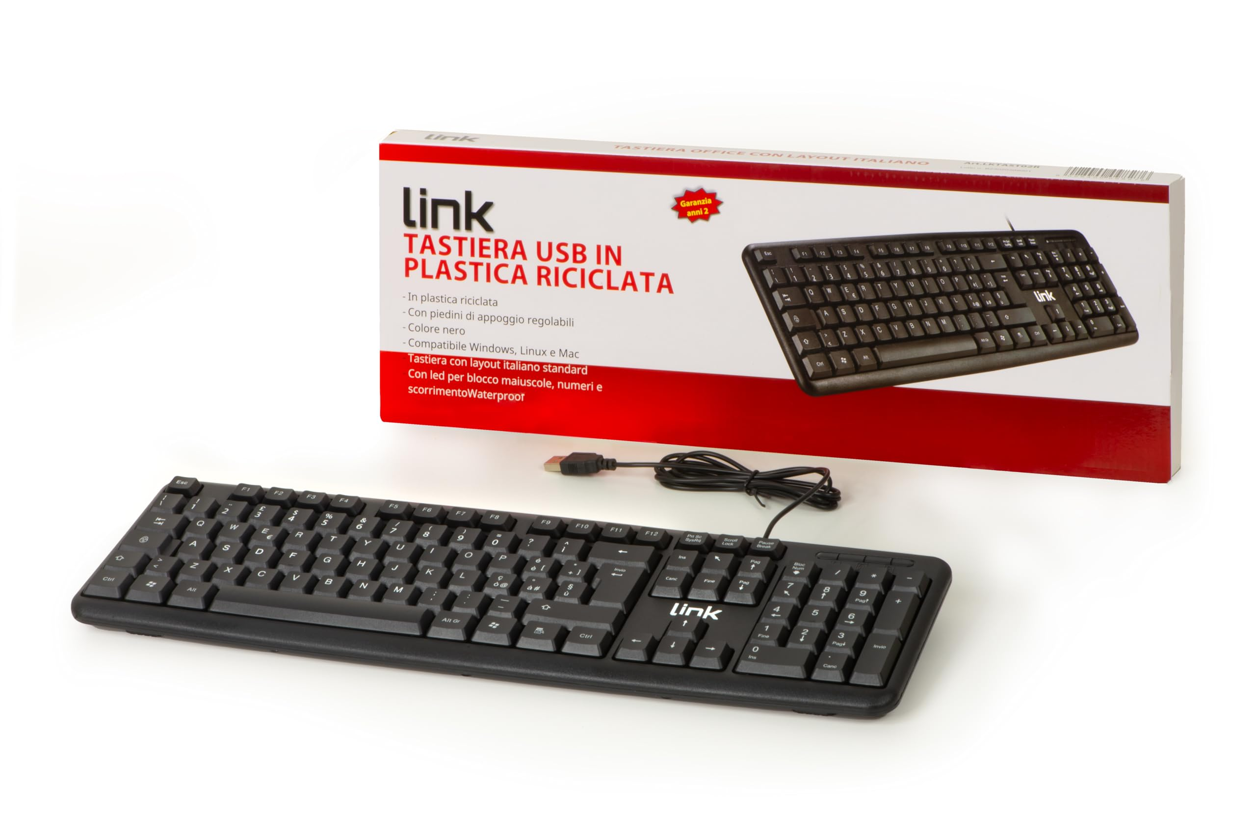 Link Tastiera Italiana Usb 108 Tasti Colore Nero In Ecoplastica